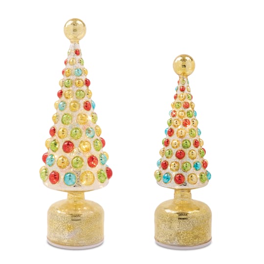 Melrose LED Mercury Glass Rotating Christmas Tree Set